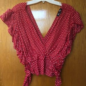 Red/ white polka dot blouse